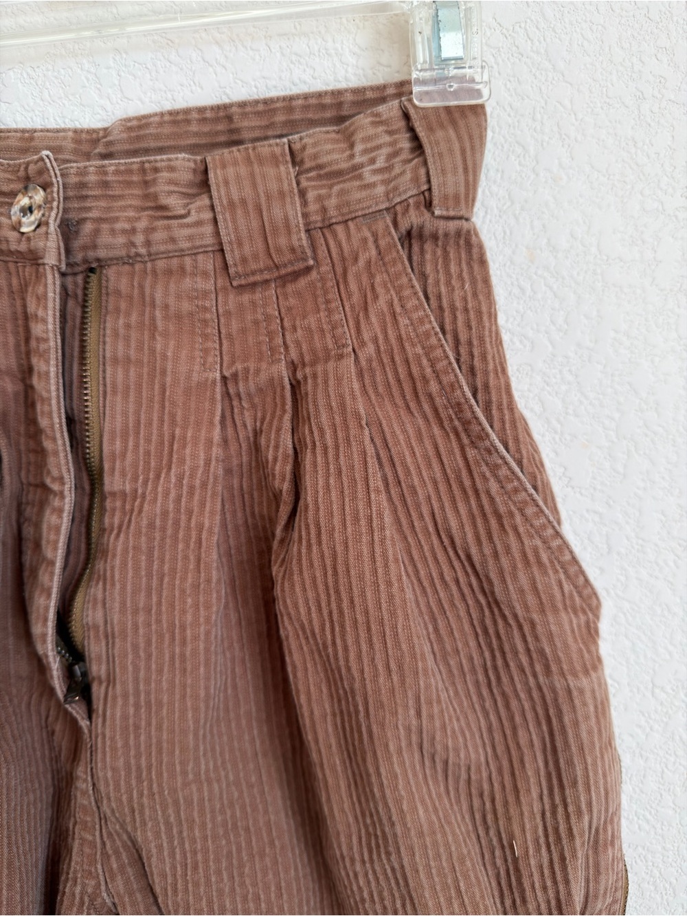 Vintage 80s Together High Waist Pleated Cuffed Brown Striped Cotton Trousers 4 - Picture 6 of 14